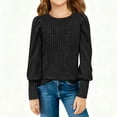 thumbnail image 2 of Girls' Ribbed Long Sleeve Top Crew Neck Solid Casual Pullover Comfortable Fitted Blouse for Daily Wear & Layering (5-14 Years), 2 of 9