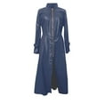 thumbnail image 4 of Mrat Womens Leather Long Sleeve Jacket Dress Zipper Trench Coat Long Jacket Fashion Turtleneck Outwear Winter Warm Coat S-175 Navy 4XL, 4 of 5