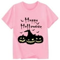 thumbnail image 2 of LIIPEE Girls Shirts Halloween Cartoon Pumpkin Letter Printed Short Sleeve Round Neck Tshirt Top Child Stylish Indoor Tee,Pink,6-7 Years, 2 of 3