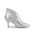 thumbnail image 3 of BLISSFUL STEP Women's Point Toe Patent Leather Stiletto Heel Ankle Boot Silver 6, 3 of 7