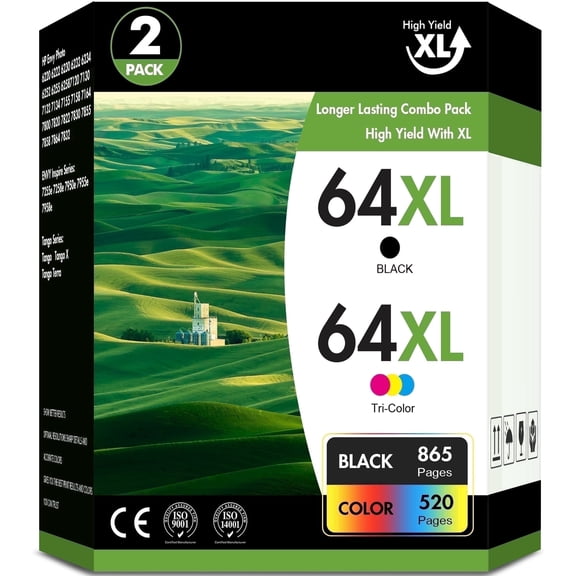 64XL Ink Cartridge Combo Pack Compatible for 64 XL Black Ink Cartridge Ink 64XL for Envy Photo 7855 7858 7800 7155 6255 Printer Ink 64