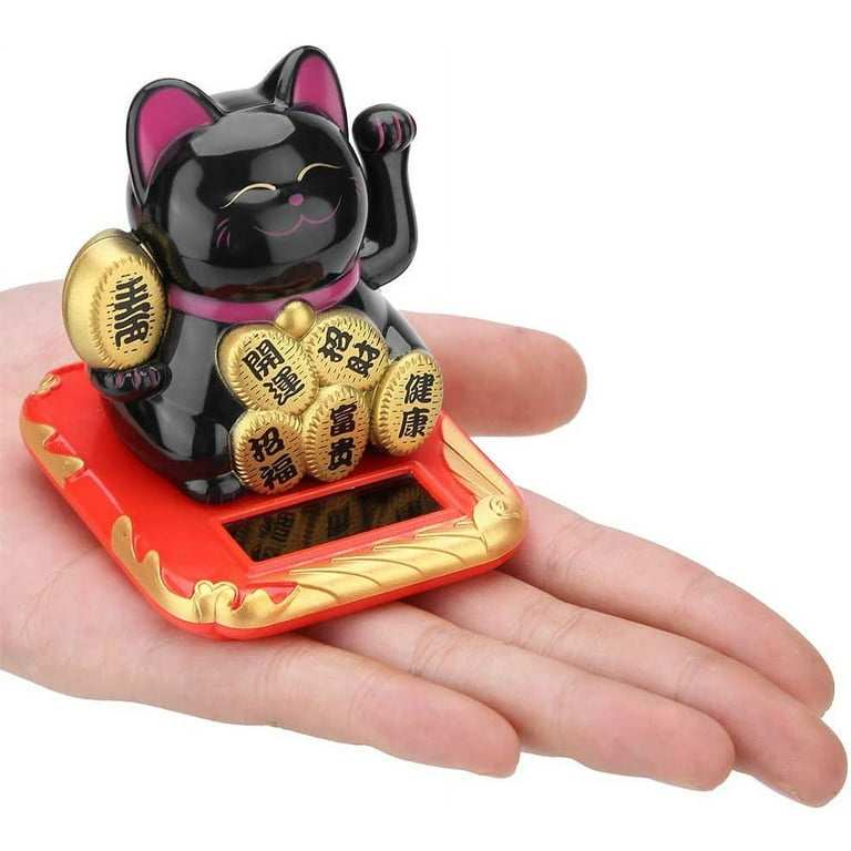 Lucky Lucky Welcome Cat Solar Cute Cat Swing Arm Home Display Car Decoration  (Black Lucky Cat) 