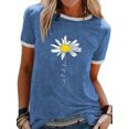 thumbnail image 1 of Innerwin Tee Letters Design Ladies Tops Summer Short Sleeve Casual T Shirt Blue S, 1 of 6