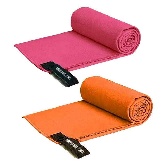 2 toallas de viaje para el hogar, senderismo, natación, playa, piscina, toalla súper absorbente Naranja roja