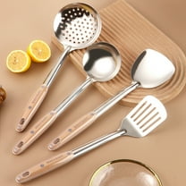 4-Piece Stainless Steel Kitchen Utensil Set | Heavy Duty Cooking Tools with Spatula, Turner, Soup Spoon & Strainer | Heat-Resistant & Ergonomic Wood Handle | 14.65"