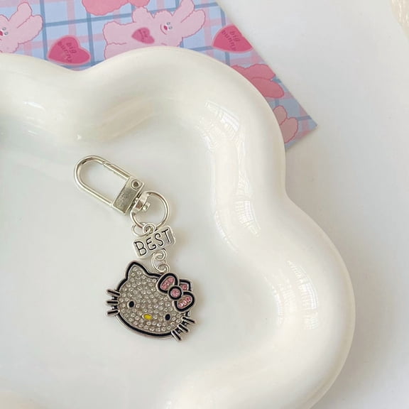 Bling Rhinestone Hello Kitty Keychain,Cute Kawaii Keyring with "BEST" "FRIENDS" Charms,Aesthetic Bag Accessory for Women