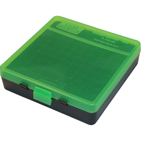 MTM 380/9MM Cal 100 Round Flip-Top Ammo Box P-100-9M Clear Green/Black