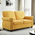 thumbnail image 2 of Mustard Yellow Velvet 2 Seater Couch With High Foam, Solid Wood Legs, Loose Back Cushions For Apartment Decor In Yellow, Office Use, 2 of 4