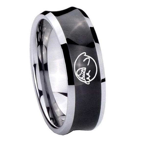Mario Boo Ghost Concave Black Plated Tungsten Men's Ring 10MM
