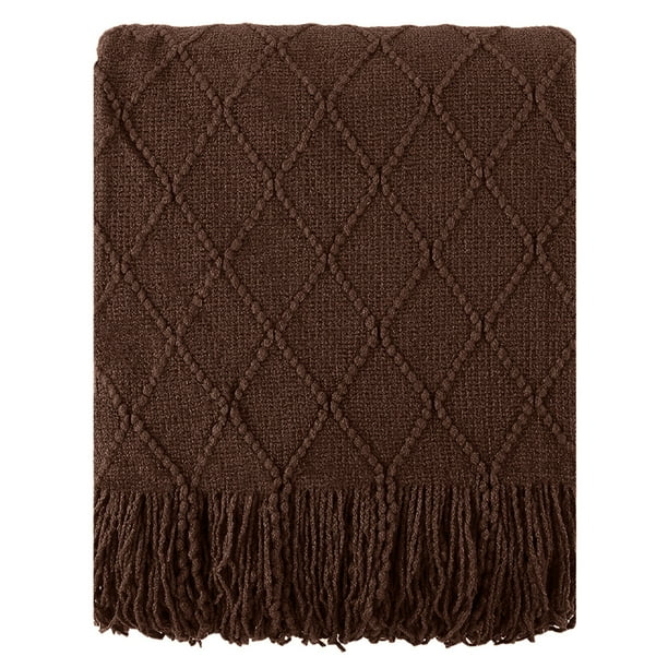 Battilo Dark Brown Throw Blanket for Couch with Tassel, Chocolate Knit