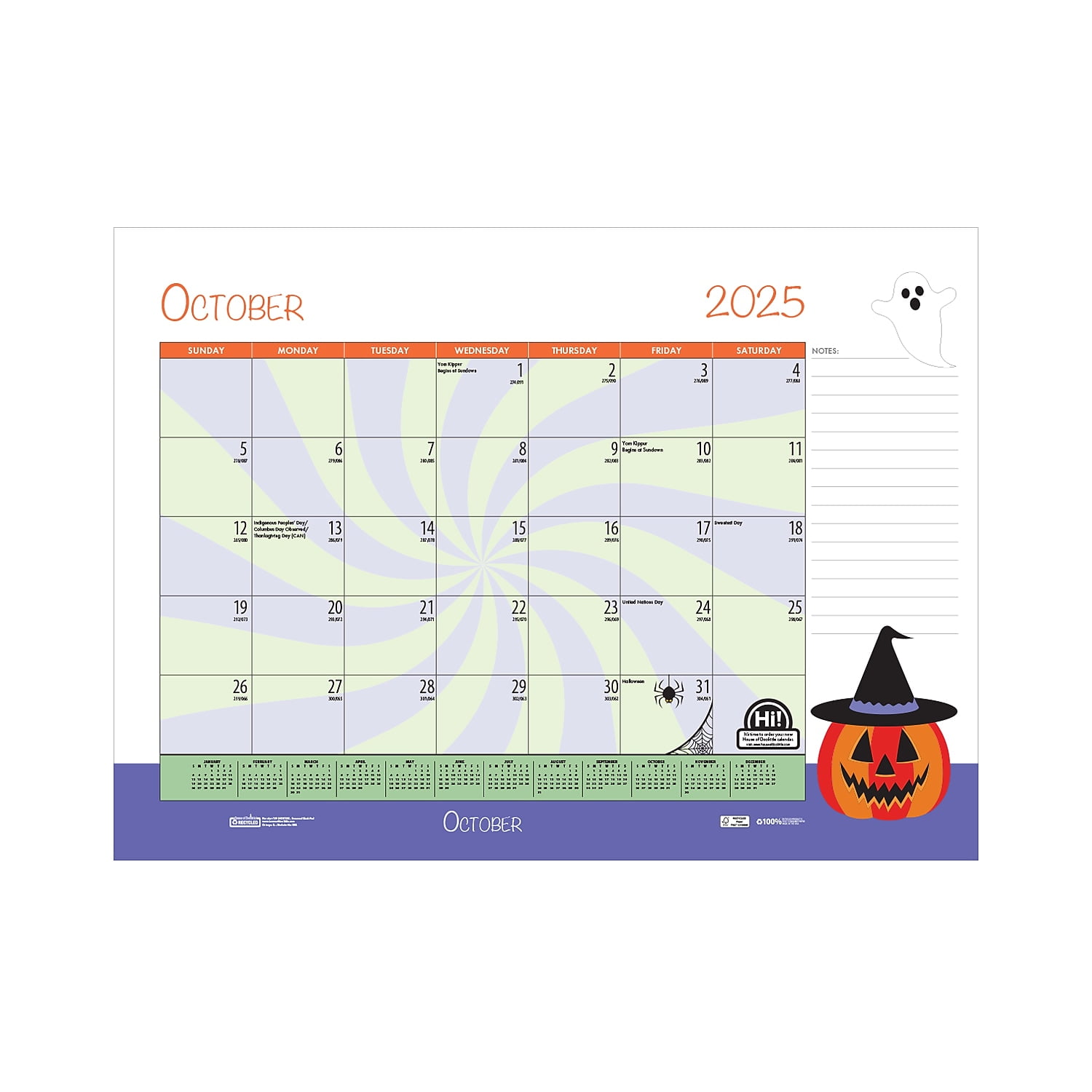 Academic Year Recycled Desk Pad Calendar, Illustrated Seasons Artwork, 22 x 17, Black Binding, 12-Month (July-June):2025-2026