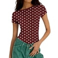 thumbnail image 5 of Olyvenn Women Cute Polka Dot Shirt Short Sleeve Crop Tshirt Y2K Aesthetic Round Neck Shirts Slim Fit Tee Going Out Tops Wine XXL, 5 of 6
