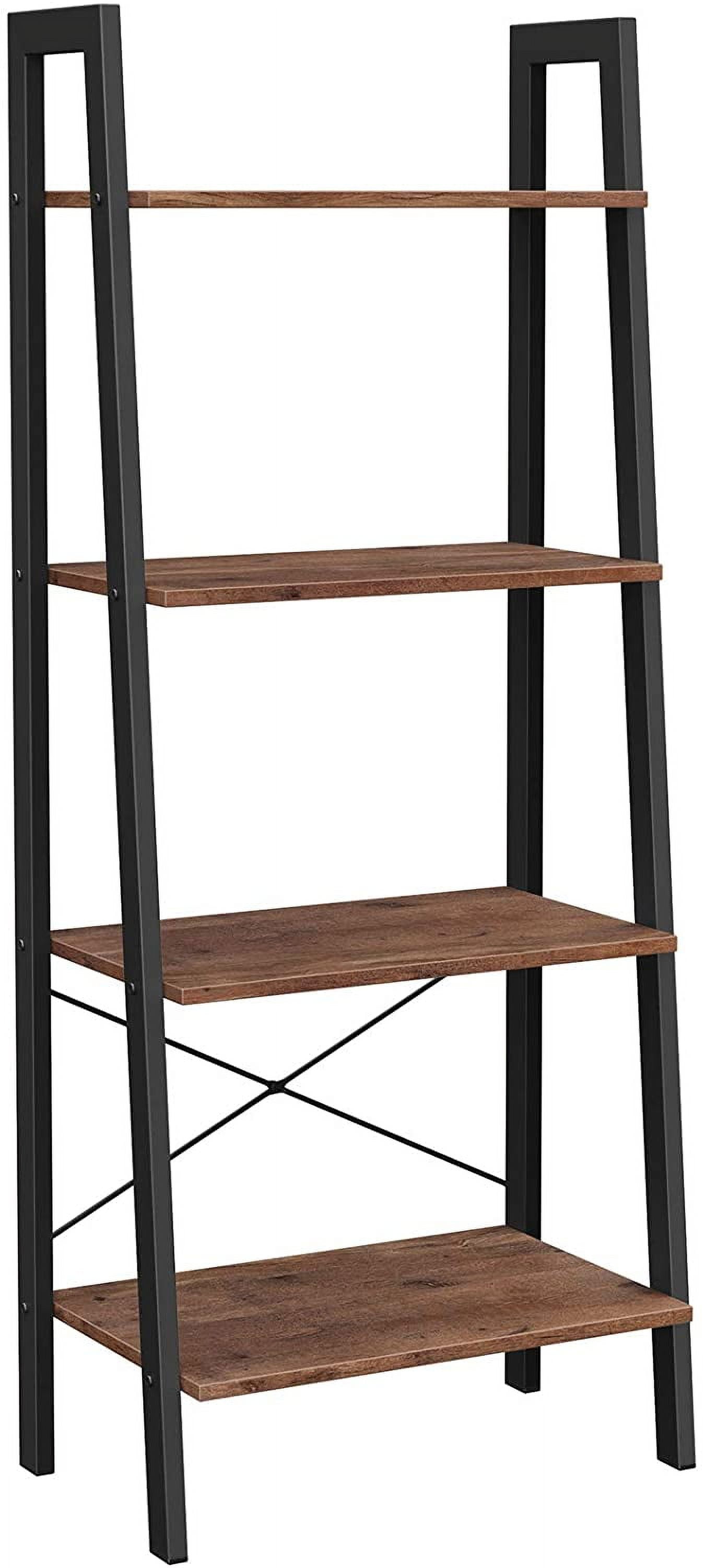 VASAGLE 4-Tier Ladder Shelf Ladder Bookshelf Bookcase Storage Rack Shelves Rustic Brown and Black