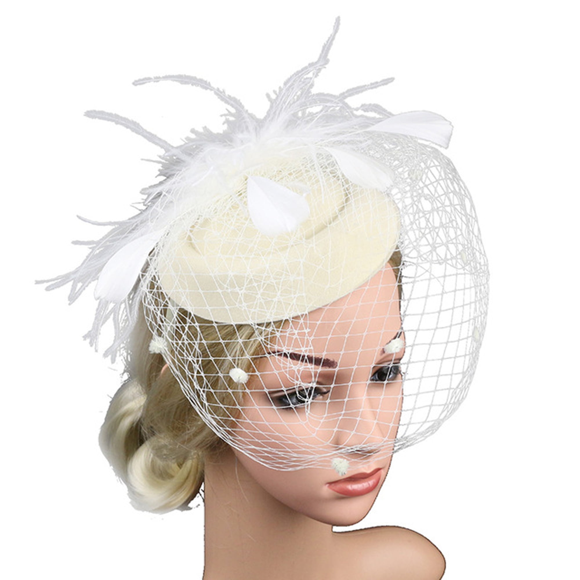Women Retro Mesh Top Hat Tea Party Fascinators Hat,Beige