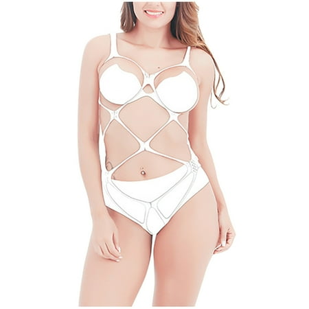 Clearance Clothes Under $5 TMOYZQ Womens Sexy Hollow Out Fishnet One Piece Bodysuits Teddy Babydoll Lingerie Sleepwear Chemise Mini Dress Nightwear  One Size