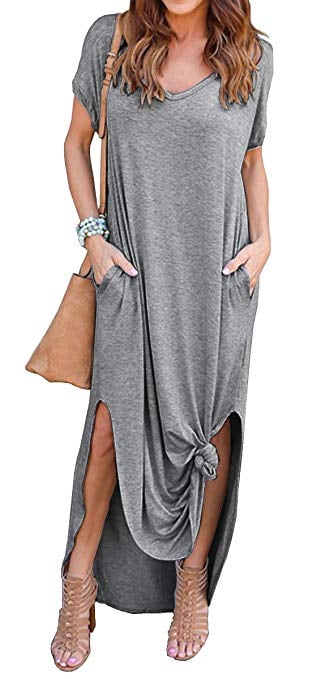 short sleeve split maxi dress