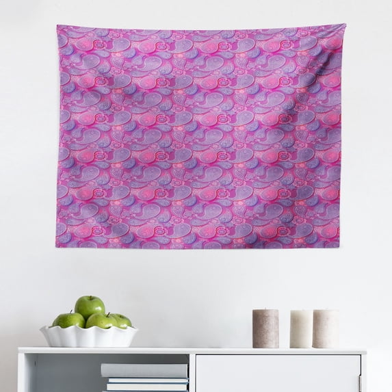 Purple Paisley Tapestry, Inspired Illustration with Floral Leafy, Fabric Wall Hanging Decor for Bedroom Living Room Dorm, 2 Sizes, Pale Purple Dark Purple, by Ambesonne
