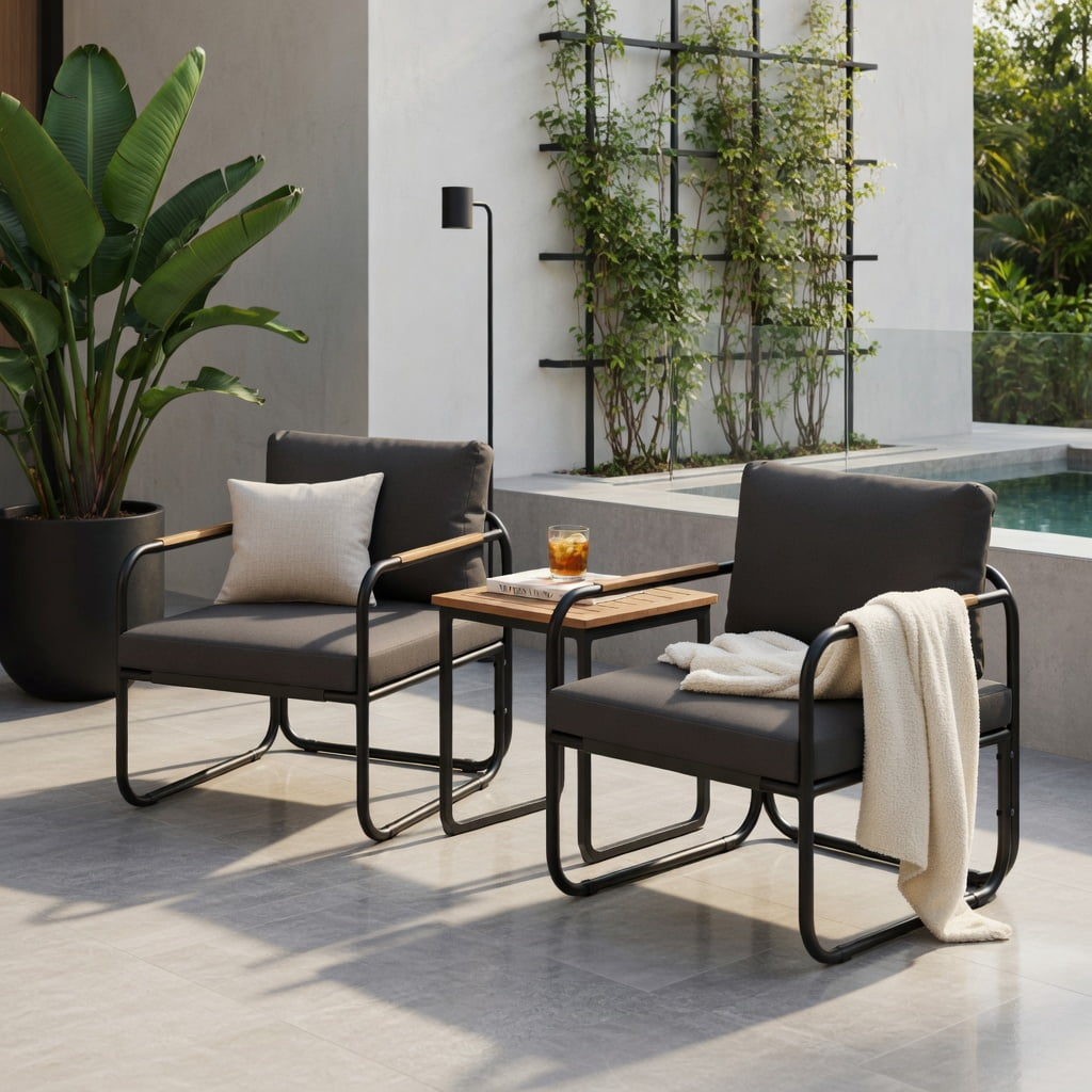 Hommoo 2-Piece Outdoor Patio Chair Set, Metal Chairs with Removable Cushions, Adjustable Feet, and Machine-Washable Covers for Backyard, Deck or Balcony, Gray