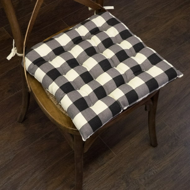 Buffalo Check Tufted Chair Pads (16"x16") Black 16"x16