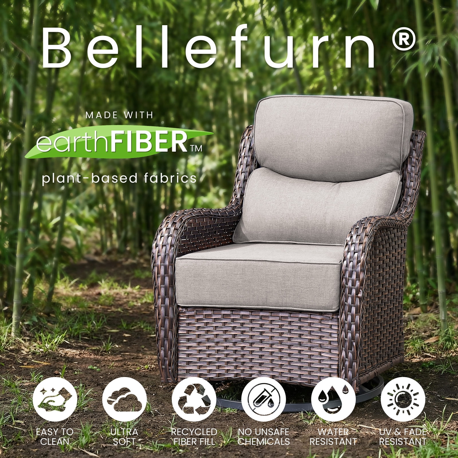 Bellefurn Outdoor Seat Cushions 22 X 24 X 6 inch for Patio Furniture,Outdoor Chair Cushions Outdoor Deep Seat Cushion with Water Resistant & Removable Cover Patio Cushions for Wicker Chair,Sofa,Couch