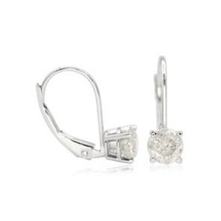 CUSTOM LEVERBACK 1 Carat Diamond Stud Earrings In 14 Karat White Gold