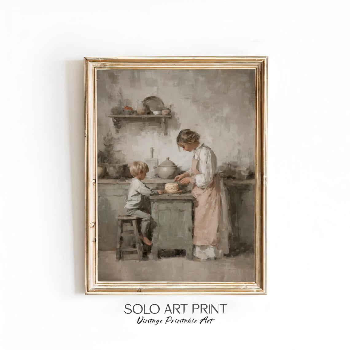 Vintage Mother And Child Baking Poster For Motherhood Kitchen Decor