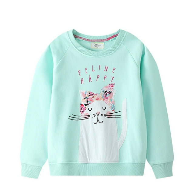 KYAIGUO Chandail en Molleton en Coton pour Filles, Décontracté, Doux, Dessin Animé, Col Rond, Blouse Douce pour 2-7T
