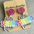 thumbnail image 5 of Back to School Glitter Acrylic Round Geometric Grade Class Teacher Day Earrings, 5 of 8