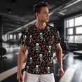 thumbnail image 3 of Wukai Skeleton with Roses Print Men's Short-Sleeved Mesh T-Shirt,Quick-Dry Short Sleeve Workout T-Shirt-Small, 3 of 8