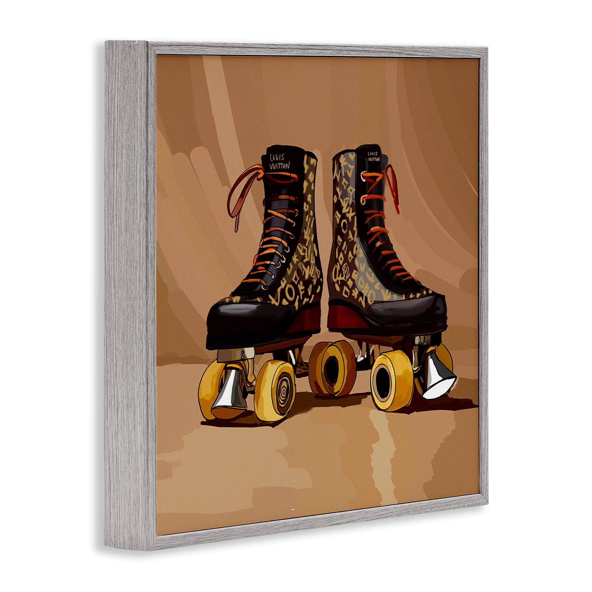 Stupell Industries Brown Roller Skates Sports Painting Gray Framed Art Print Wall Art, 12 x 12
