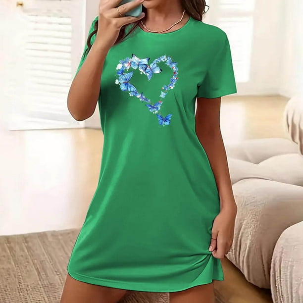 Camisón corto de talla grande para mujer, camisón de manga corta con estampado de pecho a la moda, camisón para mujer
