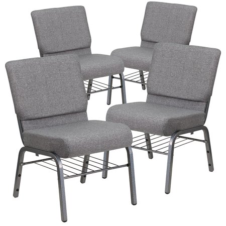 Flash Furniture HERCULES Series Fabric Church Stacking Chair with Book Rack Gray/Silver Vein Frame 4