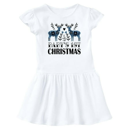 

Inktastic Babys First Christmas Scandinavian Reindeer Gift Baby Girl Dress