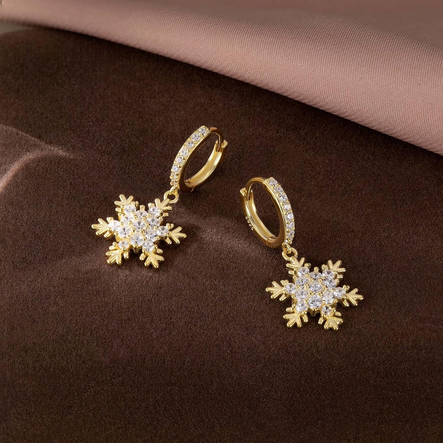 Solid 925 Sterling Silver Sparkling CZ Snowflake Hoop Earrings for Women Teens Snowflake Hoop Earrings Huggie Earrings Drop Christmas Gifts