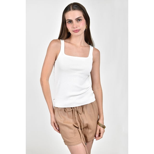 Top basico de escote cuadrado /Juvenil, 0299 (Blanco) blanco EG