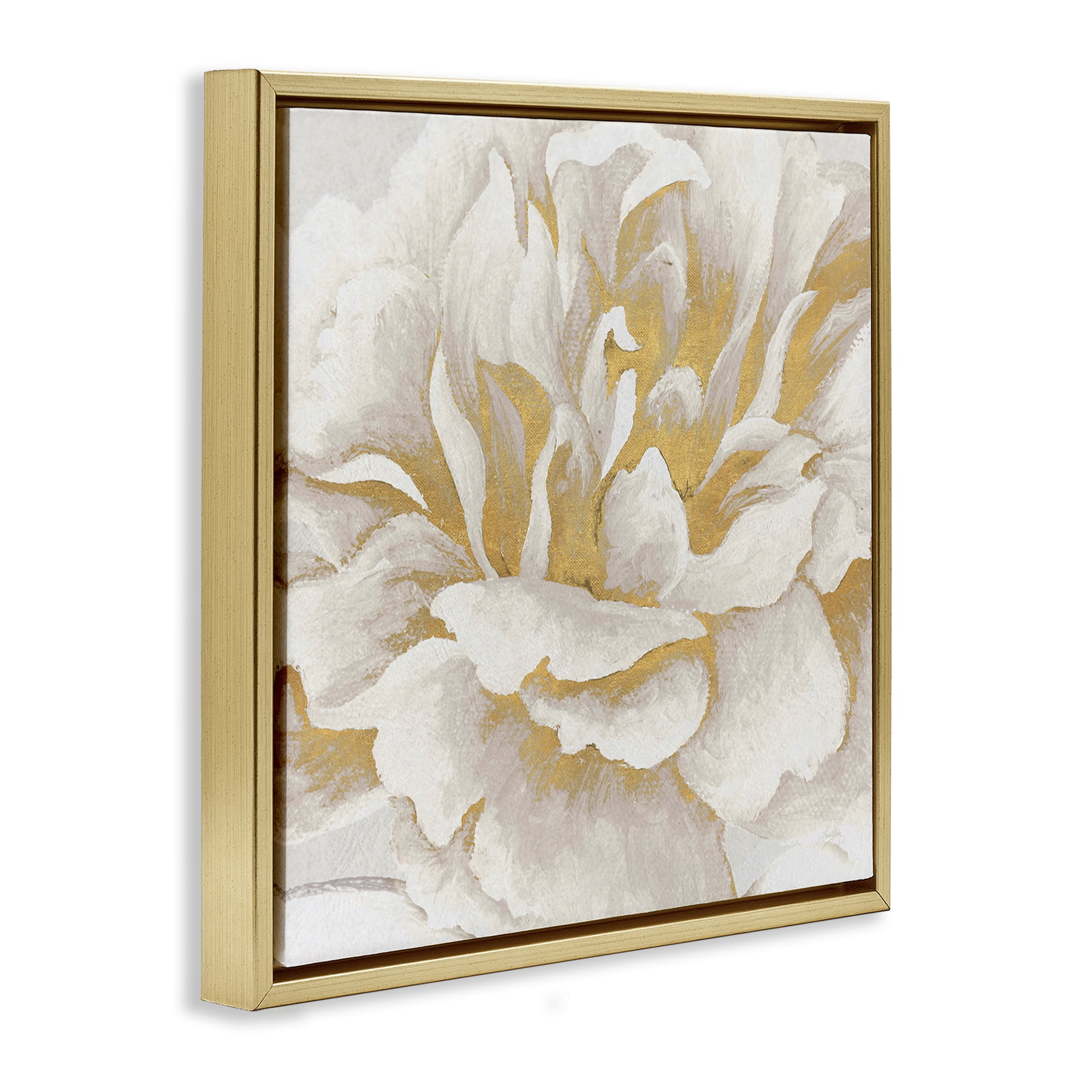 Stupell Industries Gold & White Flower Plants & Flowers Painting Gold Floater Framed Canvas Art Print Wall Art, 25 x 25