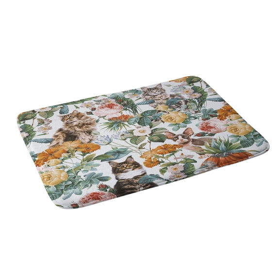 Society6 Burcu Korkmazyurek Cat And Floral Pattern Iii Bath Mat 34" x 21"