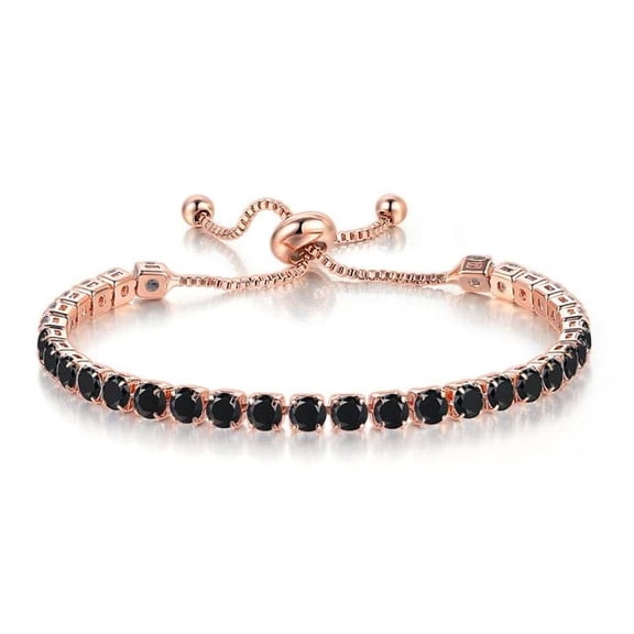 Bonjour Jewelers 10k Rose Gold 6 Cttw Created Black Sapphire Round Adjustable Tennis Plated Bracelet
