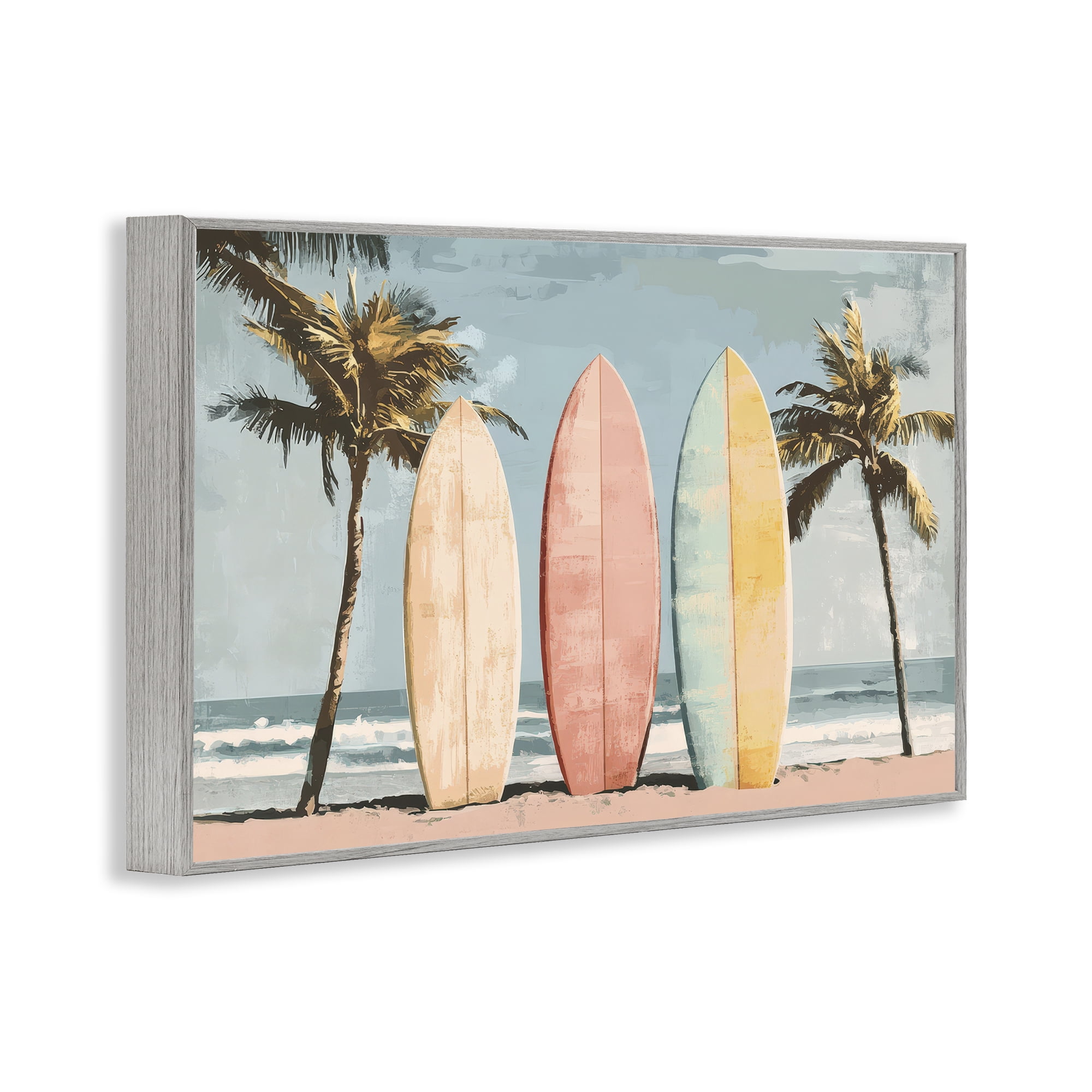 Stupell Industries Paradise Surfboard Trio Gray Framed Giclee Art, design by Petal Prints Design