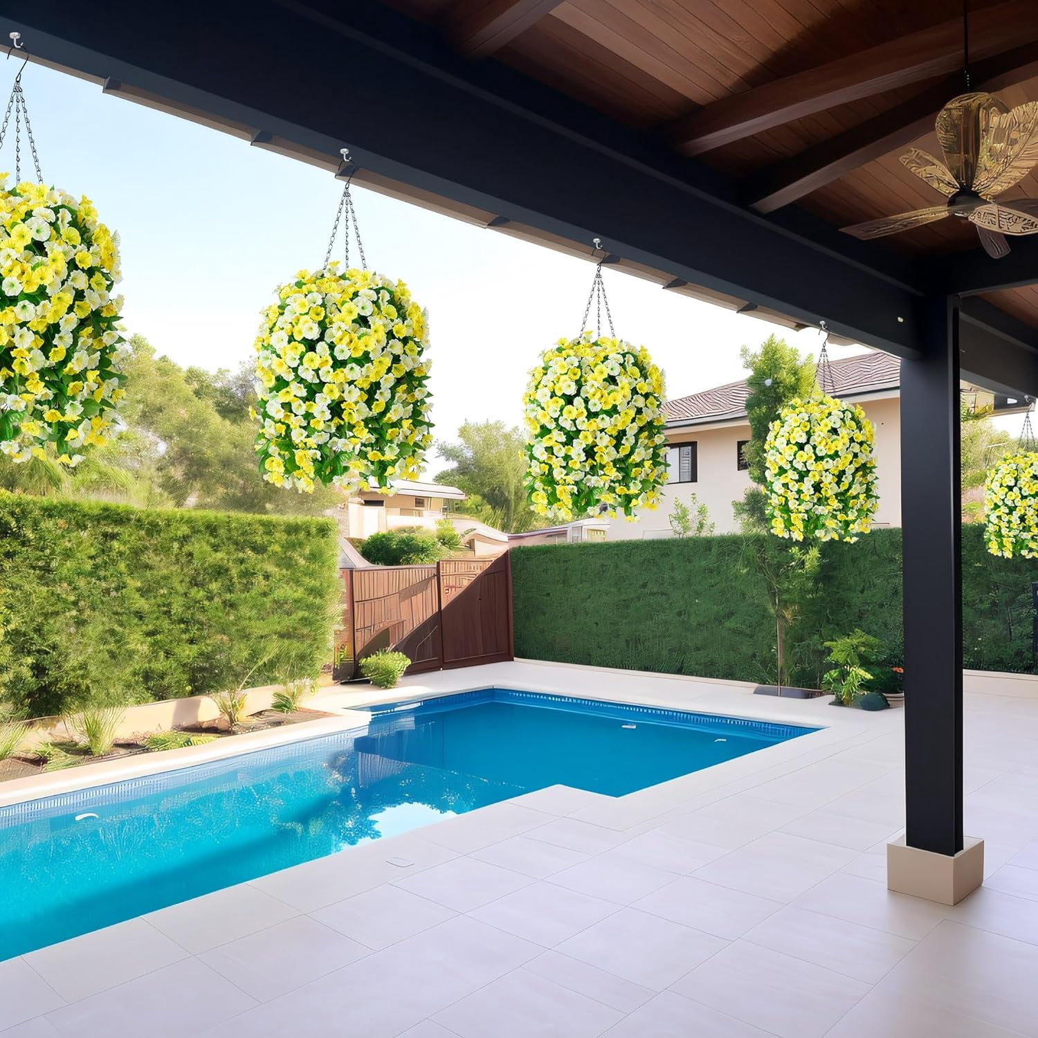 Hanging Baskets with Artificial Flowers for Plants Outdoor Indoor, Faux Silk Morning Glory Vines, Faux Green Plant Arrangement for Garden Patio Decoration(Darkorchid)