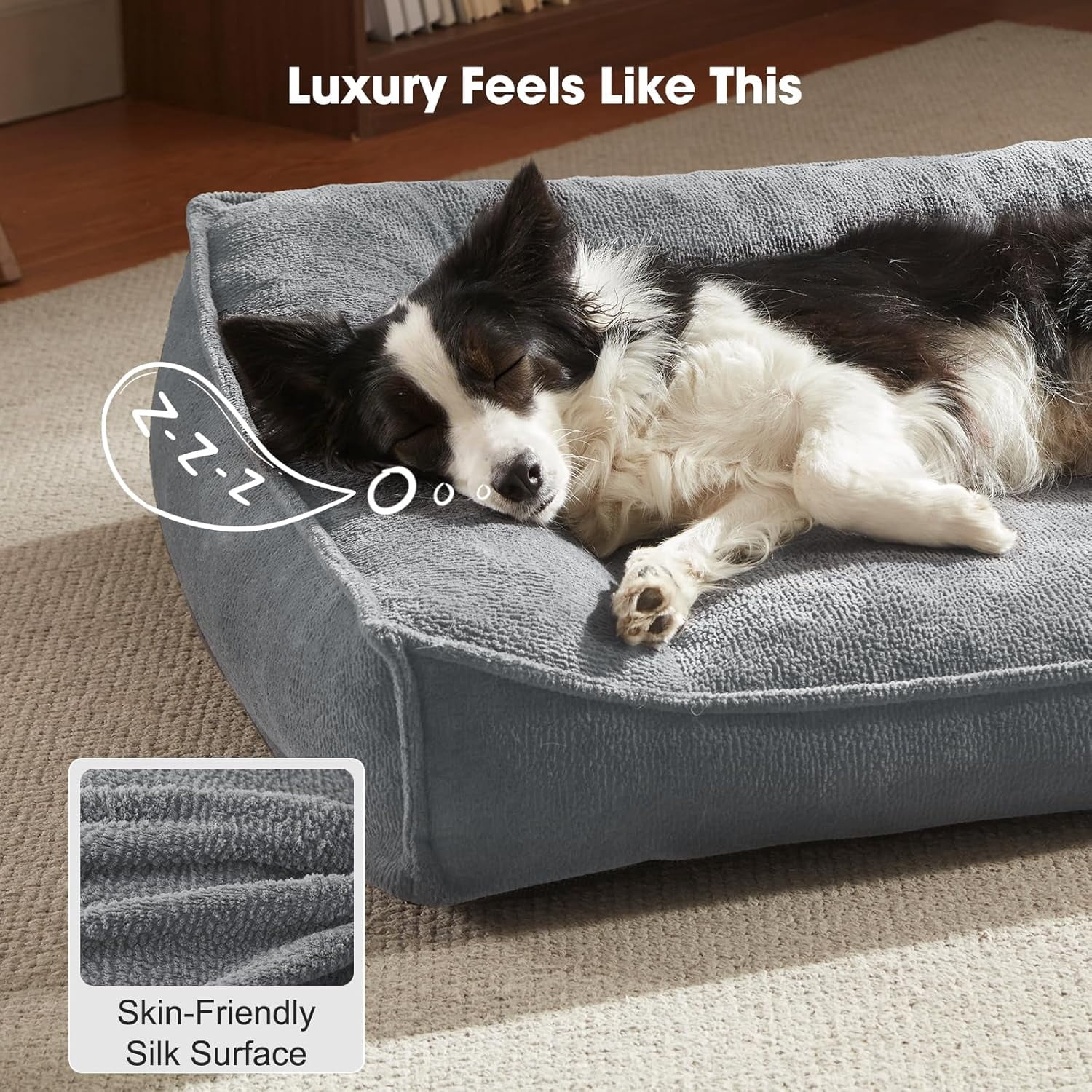 Orthopedic Dog Beds Large Sized Dog, Extra Thick Supportive Comfort Pet Sofa, Ergonomic Slant Dog Couch with Removable Washable Cover, Ultra Soft Surface & Non-Slip Bottom, Light Grey, 38"