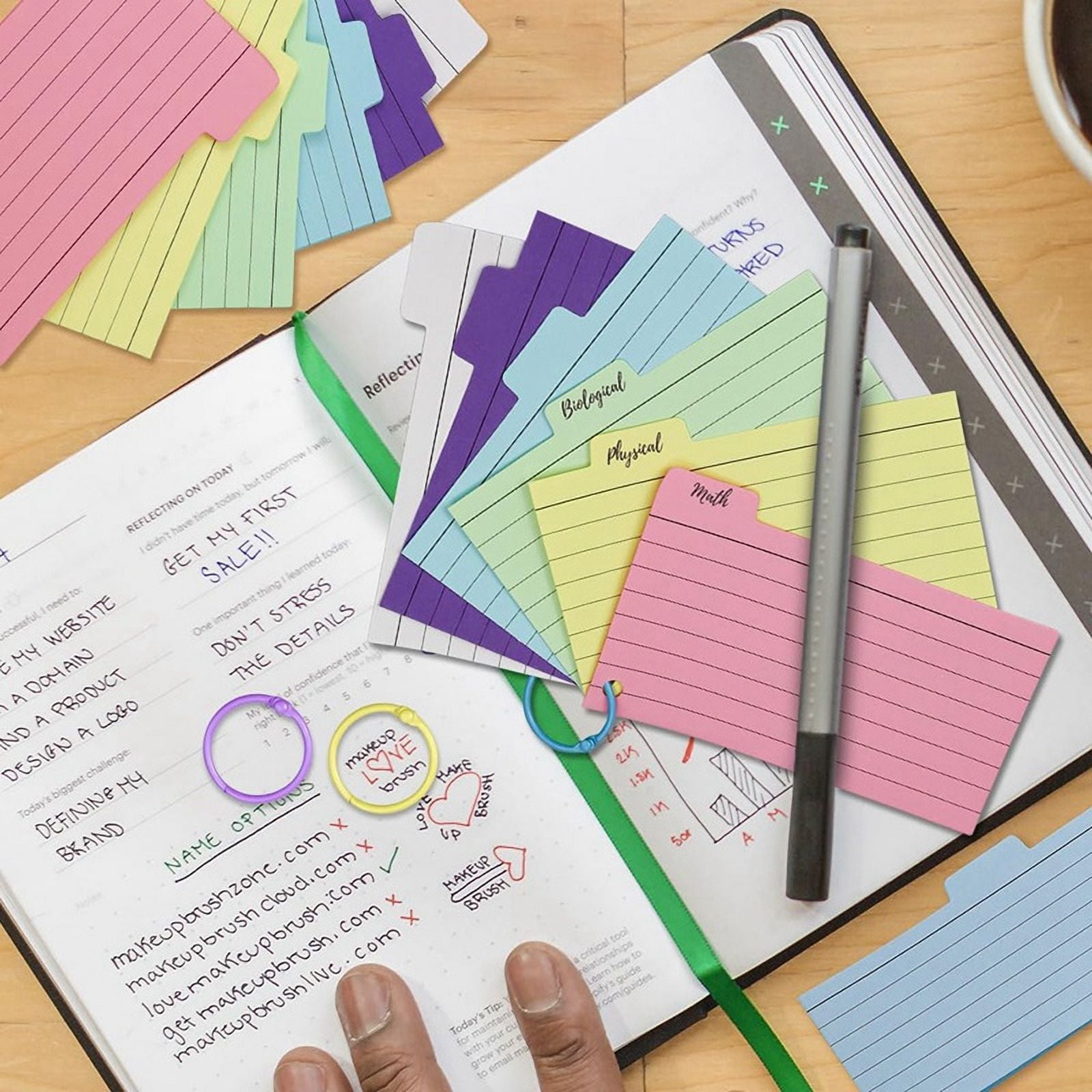 900 Pack Index Cards, 3inch X 5inch Ruled Index Cards with Ring, Colored Lined Flash Cards, Both Sides Note Cards