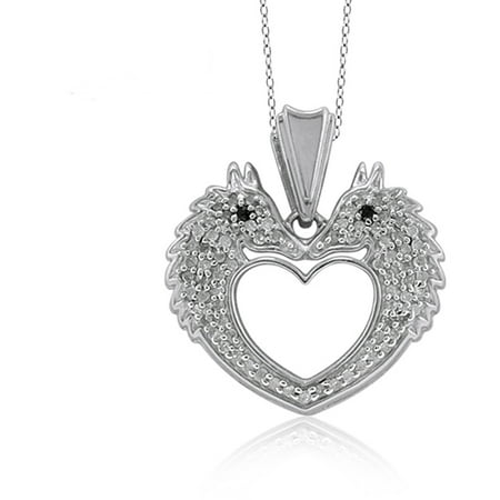 JewelersClub 1/4 Carat T.W. Black and White Diamond Sterling Silver Sea Horse Heart Pendant