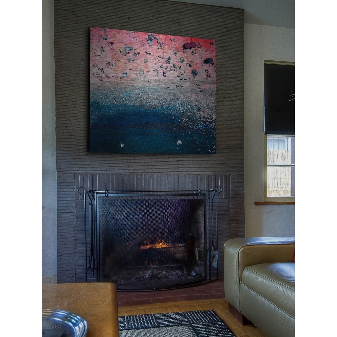 "Pink Sandy Beach" Painting Print on Brushed Aluminum