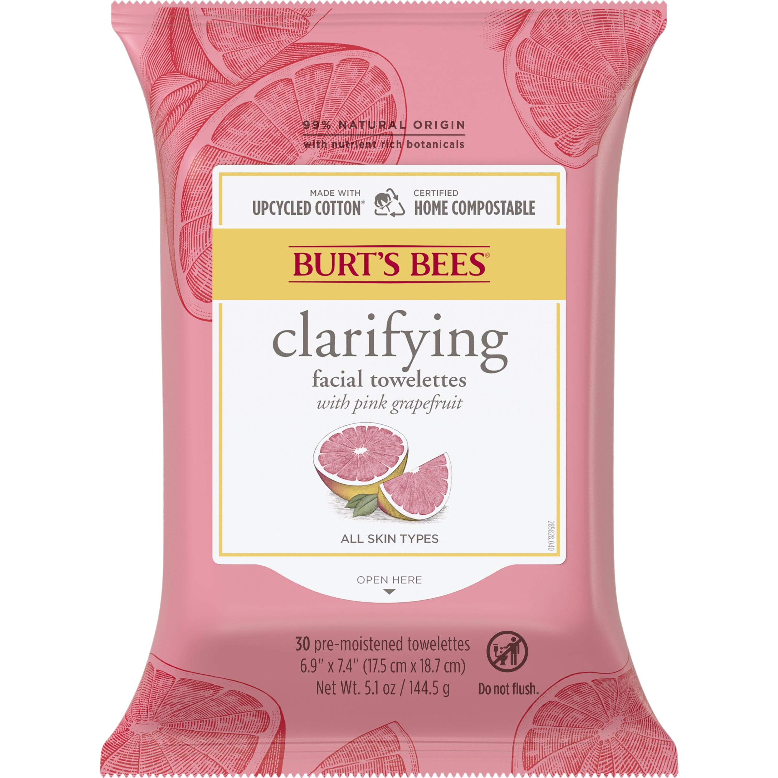 Burt's Bees Grapefruit Facial Wipes for Normal to Oily Skin, 30 Count
