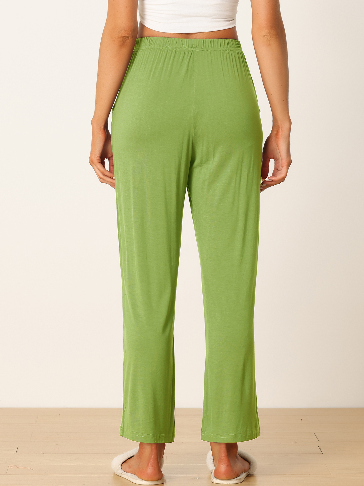 DARING DIVA Women's Flowy Cotton Wide Leg Lounge Pants 2XL Light Green