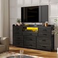 thumbnail image 4 of Black Dresser for Bedroom with 11 Drawers for 60" TV Stand with LED Lights & Charging Station Wide Dresser with Shelves & 4 Hooks Sturdy Metal Frame & Fabric Drawers & Wood Top, 4 of 8