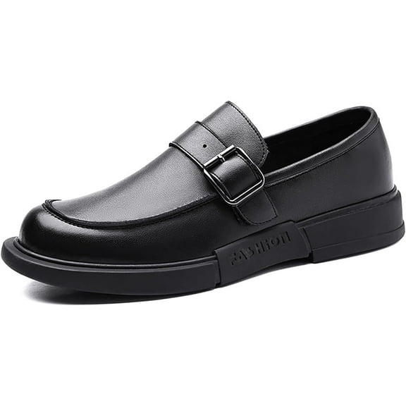Men's Leather Monk Buckle Platform Penny Loafers Classic Slip-On Comfort Round Toe Business Dress Moccasins Boat Shoes Casual Non Slip Driving Walking Work Shoes