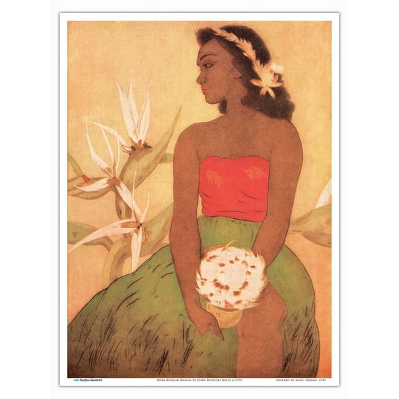 Hula Dancer Hawaii - Vintage Hawaiian Color Aquatint by John Melville Kelly c.1939 - Master Art Print (Unframed) 9in x 12in