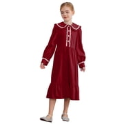 Aislor Pioneer Girls Colonial Prairie Costume 1800s Victorian Long Sleeve Ruffle Dress Burgundy 16